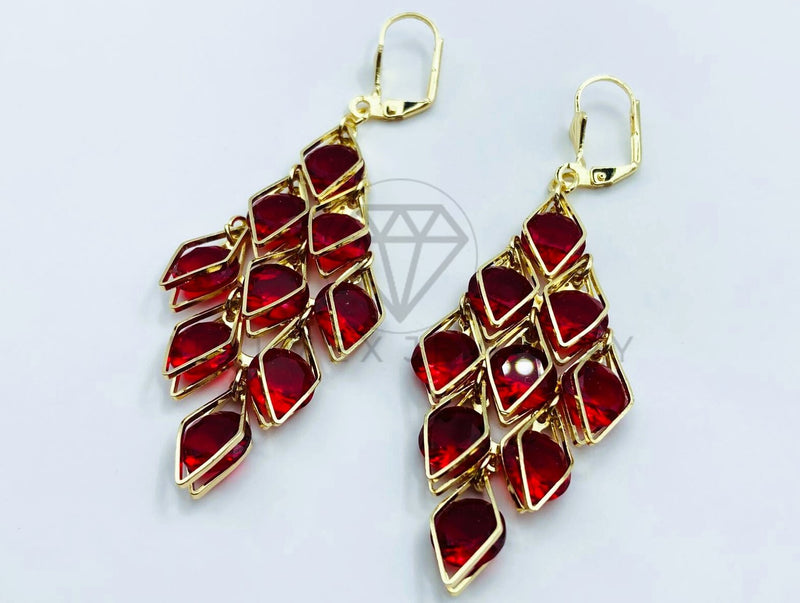 Arete de Lujo - 105773 - Arete Candil Circonia Roja Oro Laminado 18K