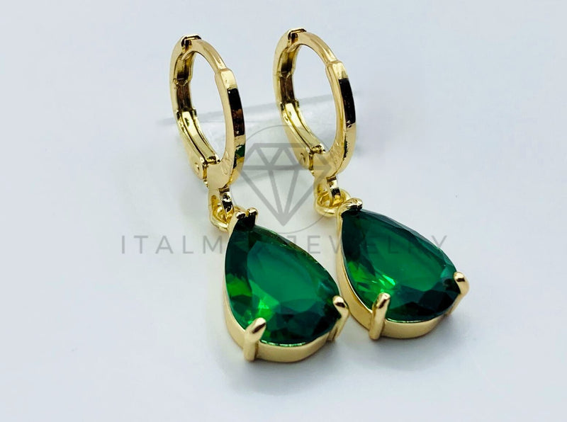 Arete de Lujo - 105795 - Arete Gota Circonia Verde Oro Laminado 18K