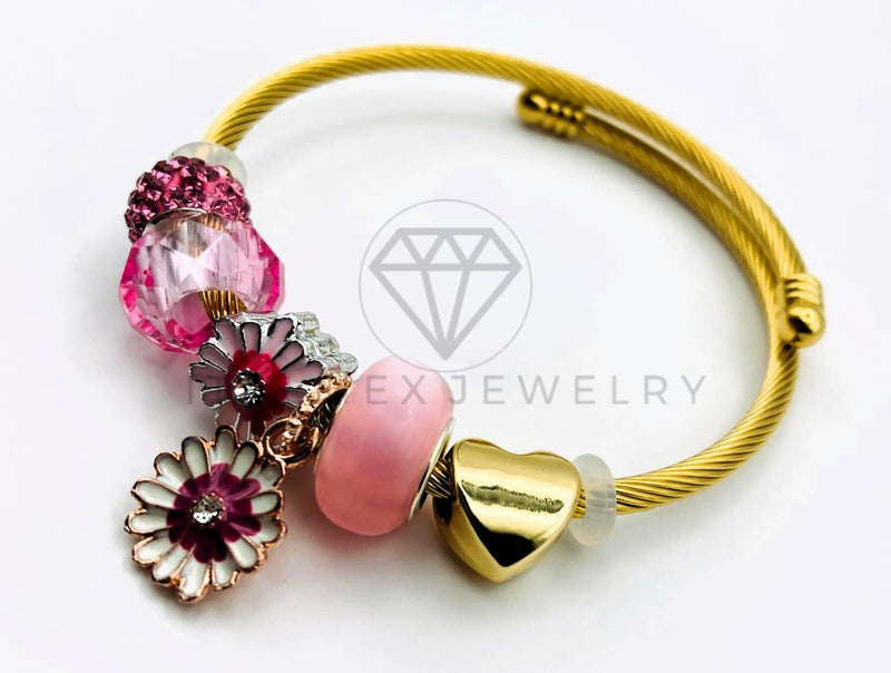 Pulsera de Lujo - 105655 - Pulsera PDR Flores y Circonia Rosa Oro Laminado 18K