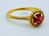 Anillo de Dama - 105759 - Anillo Solitario Circonia Roja Oro Laminado 18K