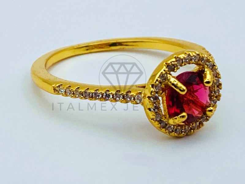 Anillo de Dama - 105759 - Anillo Solitario Circonia Roja Oro Laminado 18K