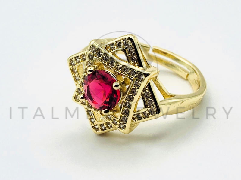 Anillo de Dama - 105560 - Diseño Moderno Circonia Roja Oro Laminado 18K