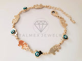 Pulsera de Lujo - 105293 - Pulsera Elefantes y Ojo Turco Azul - Oro Laminado 18K