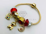 Pulsera de Lujo - 105651 - Pulsera PDR Osito de Peluche Rojo Oro Laminado 18K