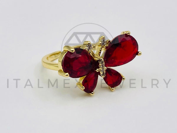 Anillo de Dama - 105582 - Anillo Mariposa Circonia Roja Oro Laminado 18K