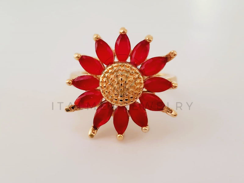 Anillo de Dama - 105381 - Anillo Girasol con Circonia Roja Oro Laminado 18K