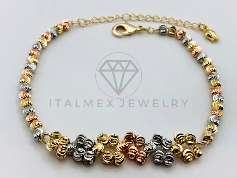 Pulsera de Lujo - 105638 - Pulsera Bola Rayada Tres Oros Oro Laminado 18K