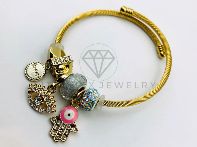 Pulsera de Lujo - 105648 - Pulsera PDR Ojo Y Mano Hamsa Rosa Oro Laminado 18K