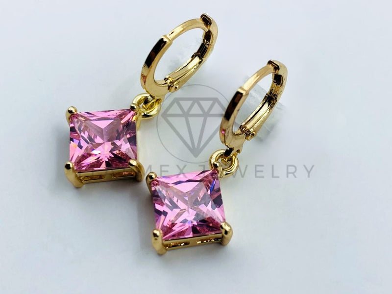 Arete de Lujo - 105793 - Arete Rombo Circonia Rosa Oro Laminado 18K