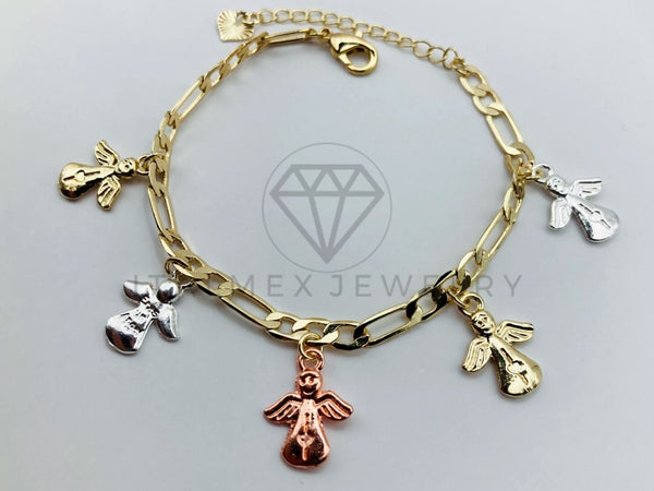 Pulsera de Lujo - 105803 - Pulsera Charms Angeles 3 Tonos Oro Laminado 18K