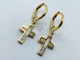 Arete de Lujo - 105789 - Arete Cruz Laser Circonia Clara Oro Laminado 18K