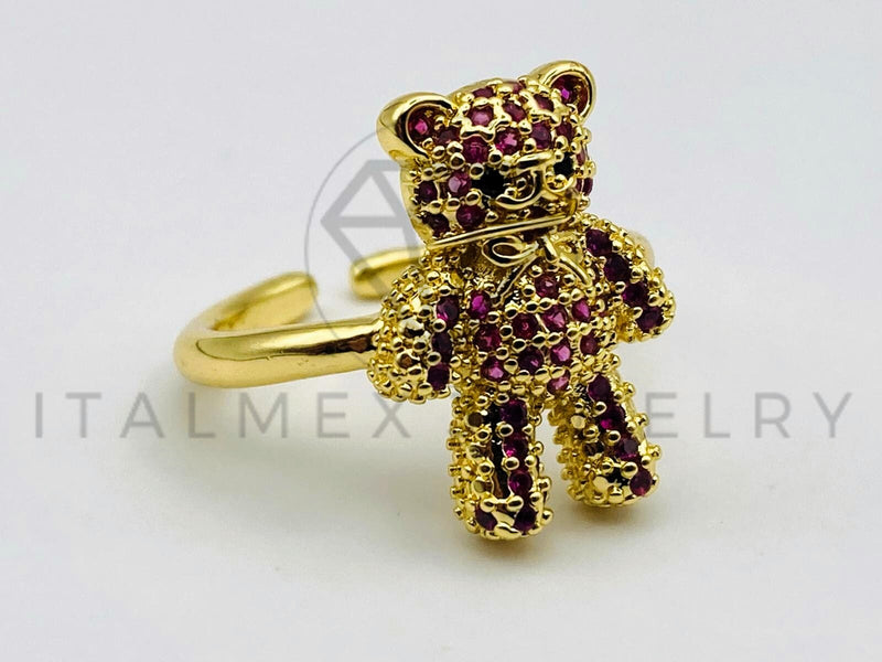 Anillo de Dama - 105578 - Anillo Osito de Peluche Circonia Rosa Oro Laminado 18K