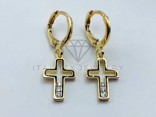 Arete de Lujo - 105789 - Arete Cruz Laser Circonia Clara Oro Laminado 18K