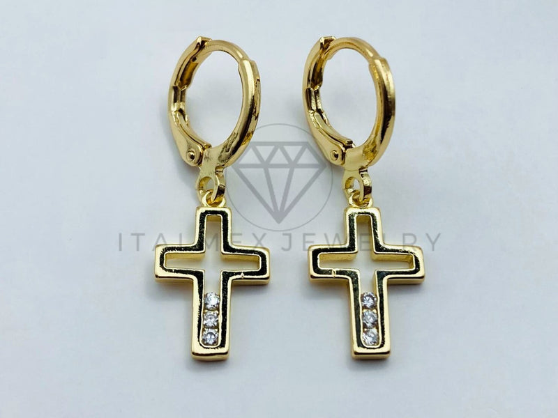 Arete de Lujo - 105789 - Arete Cruz Laser Circonia Clara Oro Laminado 18K