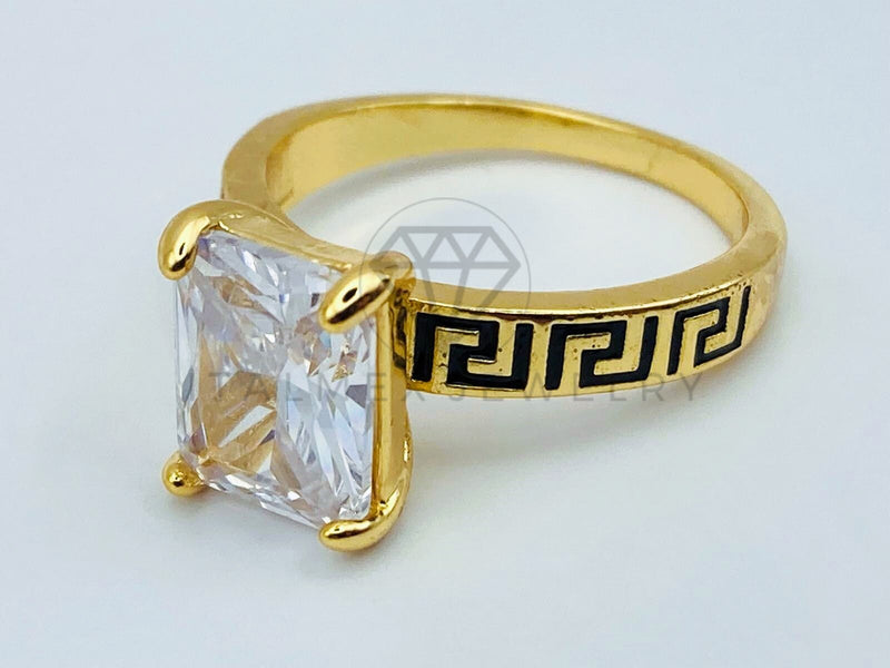 Anillo de Dama - 105766 - Anillo Solitario Princesa Grecas Oro Laminado 18K