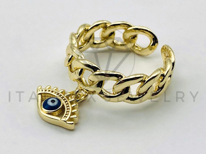 Anillo de Dama - 105555 - Cadena Cubana y Ojo Turco Circonia Oro Laminado 18K