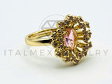 Anillo de Dama - 105561 - Diseño Flor Filigrana Circonia Rosa Oro Laminado 18K