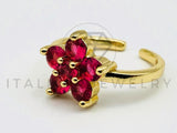 Anillo de Dama - 105587 - Anillo Flor con Circonia Roja Oro Laminado 18K