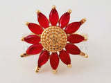 Anillo de Dama - 105381 - Anillo Girasol con Circonia Roja Oro Laminado 18K