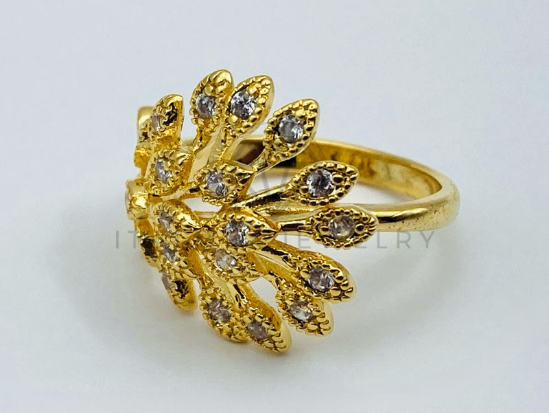 Anillo de Dama - 105753 - Anillo Hojas con Circonia Clara Oro Laminado 18K