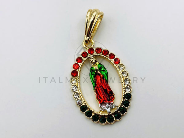 Dije de Lujo - 105658 - Virgen de Guadalupe Circonia Tricolor Oro Laminado 18K