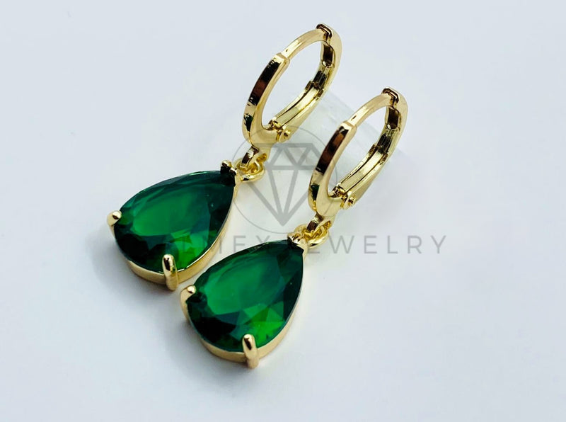 Arete de Lujo - 105795 - Arete Gota Circonia Verde Oro Laminado 18K