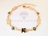 Pulsera de Lujo - 105293 - Pulsera Elefantes y Ojo Turco Azul - Oro Laminado 18K