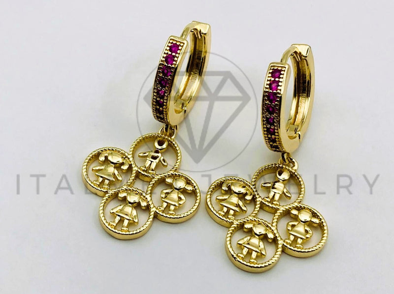 Arete de Lujo - 105607 - Huggie Niños y Niñas Circonia Rosa Oro Laminado 18K