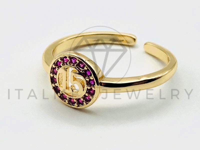 Anillo de Dama - 105572 - Anillo 15 Años Circonia Rosa Oro Laminado 18K