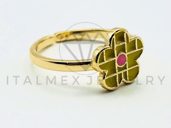 Anillo de Dama - 105564 - Diseño Flor de Esmalte Amarillo Oro Laminado 18K