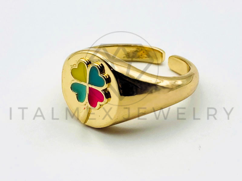 Anillo de Dama - 105566 - Diseño Trebol 4 Hojas Colores Oro Laminado 18K