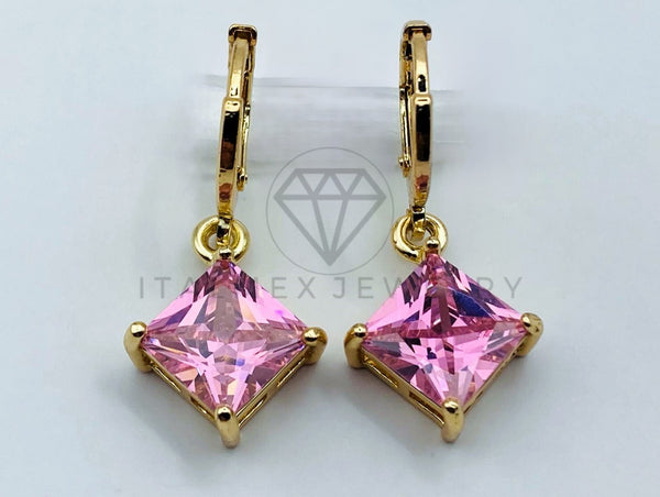 Arete de Lujo - 105793 - Arete Rombo Circonia Rosa Oro Laminado 18K