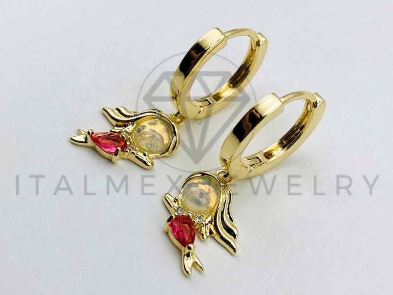 Arete de Lujo - 105610 - Huggie Sirena Circonia Rosa Oro Laminado 18K