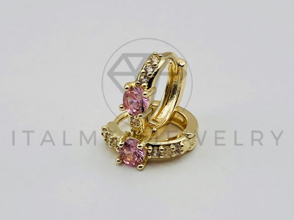 Arete de Lujo - 105602 - Huggie Clasico con Circonia Rosa Oro Laminado 18K