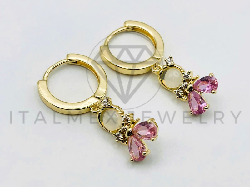 Arete de Lujo - 105609 - Huggie Niña Circonia Rosa Oro Laminado 18K