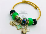 Pulsera de Lujo - 105657 - Pulsera PDR Conejito y Flor Verdes Oro Laminado 18K