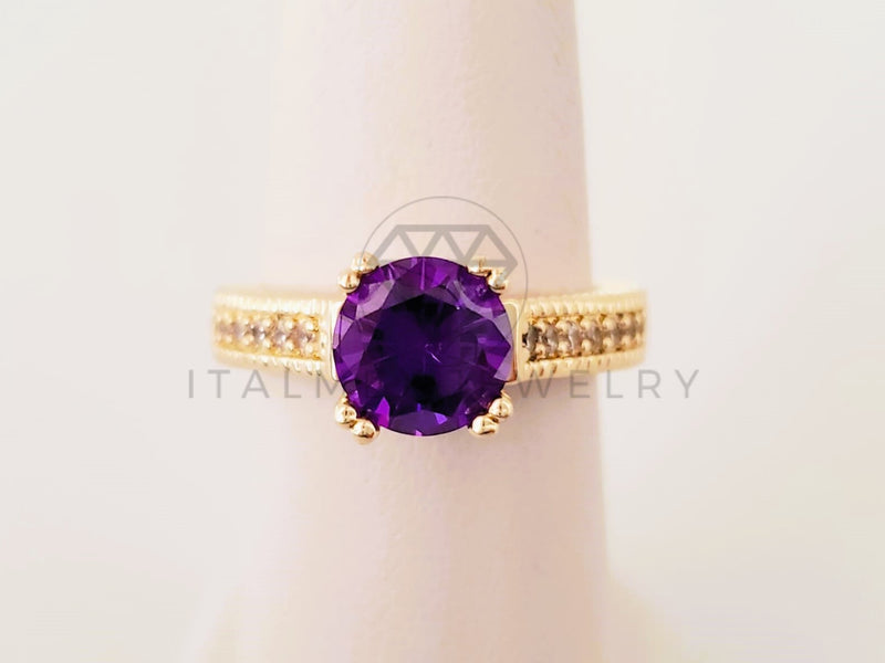 Anillo de Dama - 105380 - Anillo Solitario con Circonia Morada Oro Laminado 18K