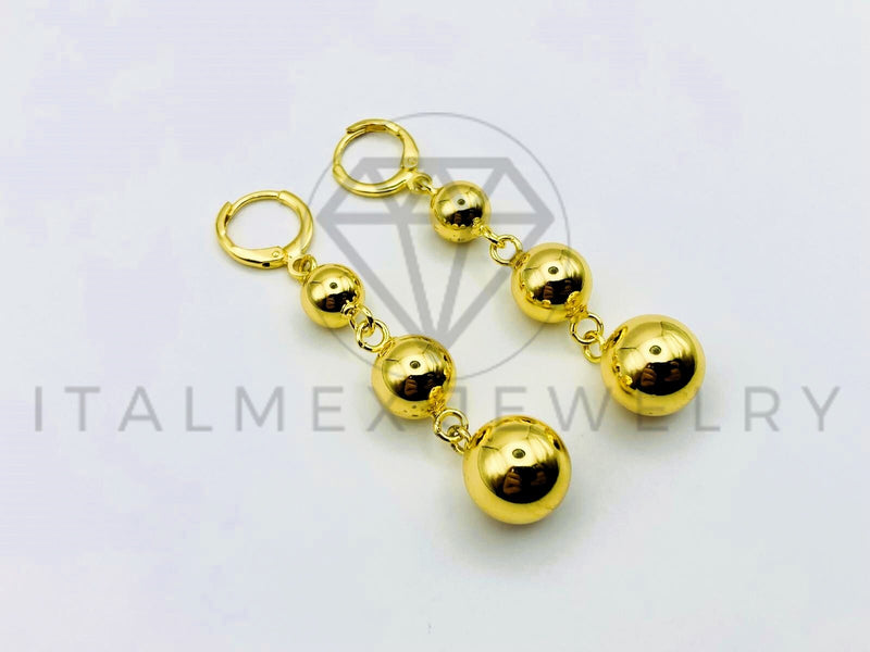 Arete de Lujo - 105613 - Arete Tres Bolas Oro Laminado 18K