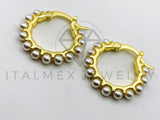 Arete de Lujo - 105612 - Huggie Perlas Blancas Oro Laminado 18K