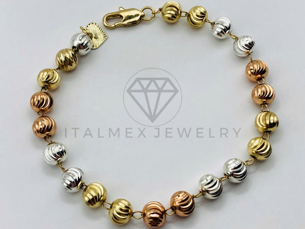 Pulsera de Lujo - 105814 - Pulsera Bola Rayada 6mm 3 Tonos Oro Laminado 18K