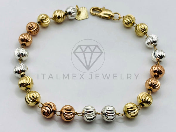 Pulsera de Lujo - 105814 - Pulsera Bola Rayada 6mm 3 Tonos Oro Laminado 18K