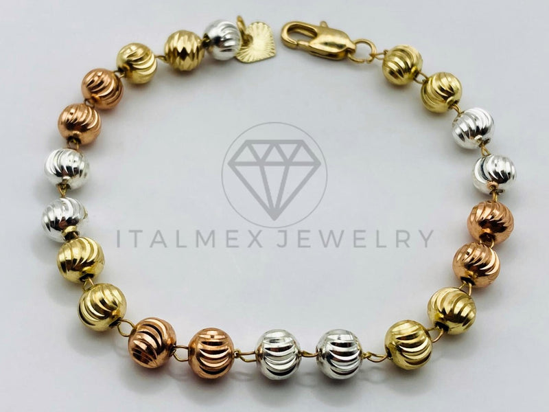 Pulsera de Lujo - 105814 - Pulsera Bola Rayada 6mm 3 Tonos Oro Laminado 18K