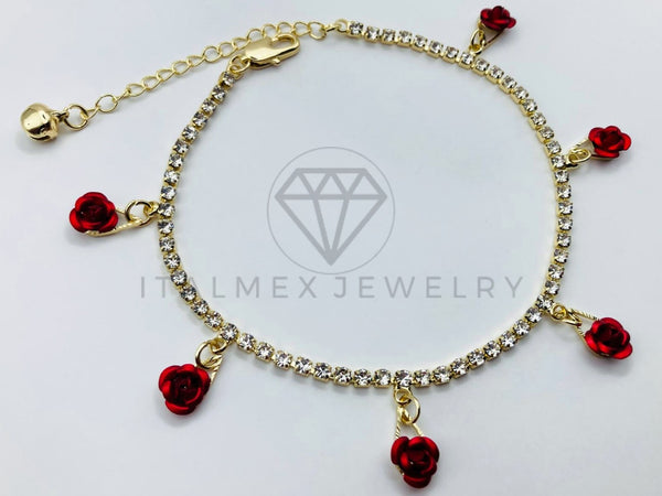 Pulsera de Lujo - 105817 - Pulsera Tira Circonia y Dijes Rosa Oro Laminado 18K