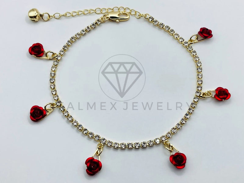 Pulsera de Lujo - 105817 - Pulsera Tira Circonia y Dijes Rosa Oro Laminado 18K