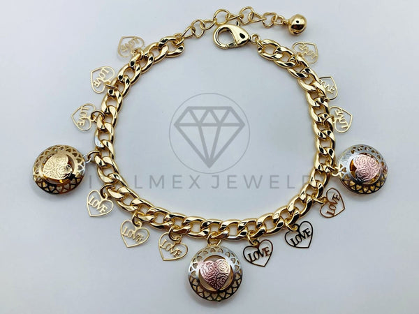 Pulsera de Lujo - 105818 - Pulsera Charms Corazones Love 3 Tonos Oro Laminado 18K