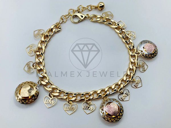 Pulsera de Lujo - 105818 - Pulsera Charms Corazones Love 3 Tonos Oro Laminado 18K