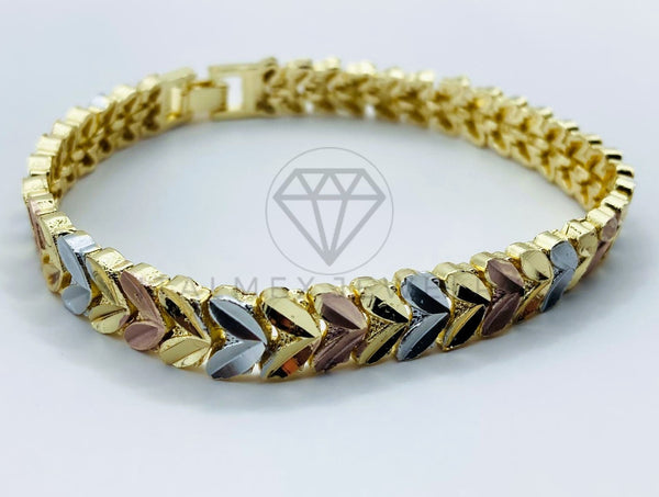 Pulsera de Lujo - 105822 - Pulsera Eslabones Corazon Oro Laminado 18K