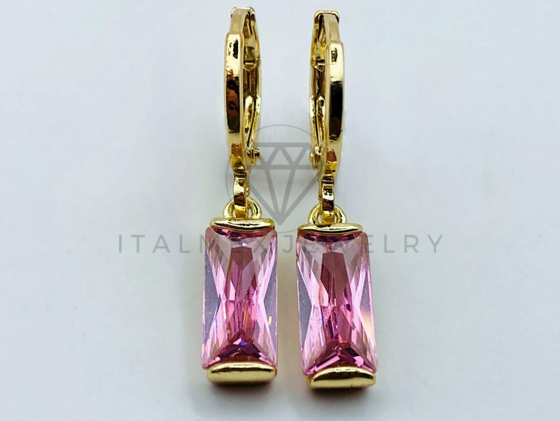 Arete de Lujo - 105857 - Arete Rectangular Circonia Rosa Oro Laminado 18K