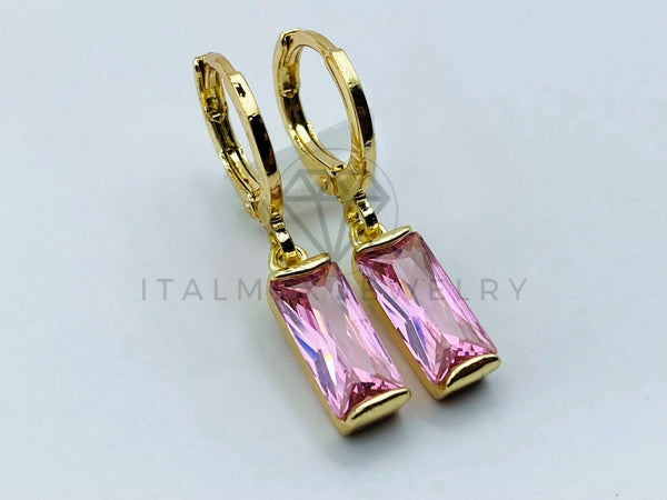 Arete de Lujo - 105857 - Arete Rectangular Circonia Rosa Oro Laminado 18K