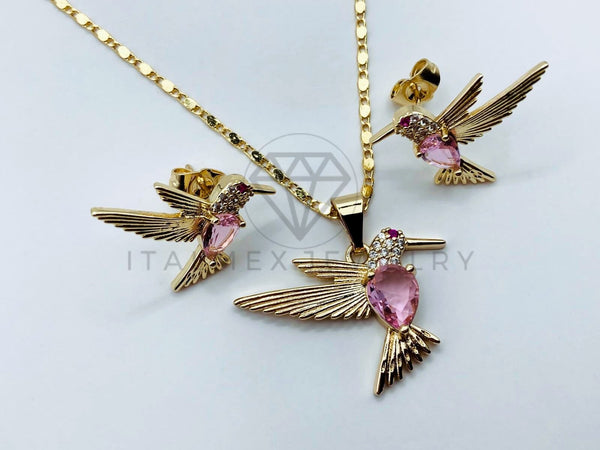 Juego de Lujo - 105877 - Juego Colibri Circonia Rosa Oro Laminado 18K